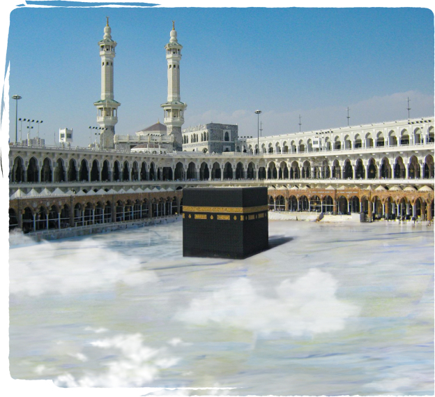Man and kaaba in front of him